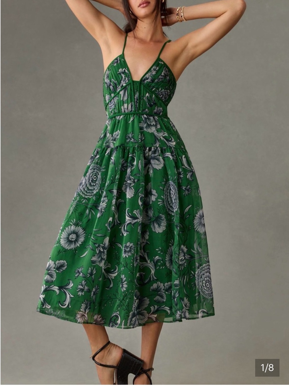 Anthropologie Green Floral Maxi/Midi Dress size XL